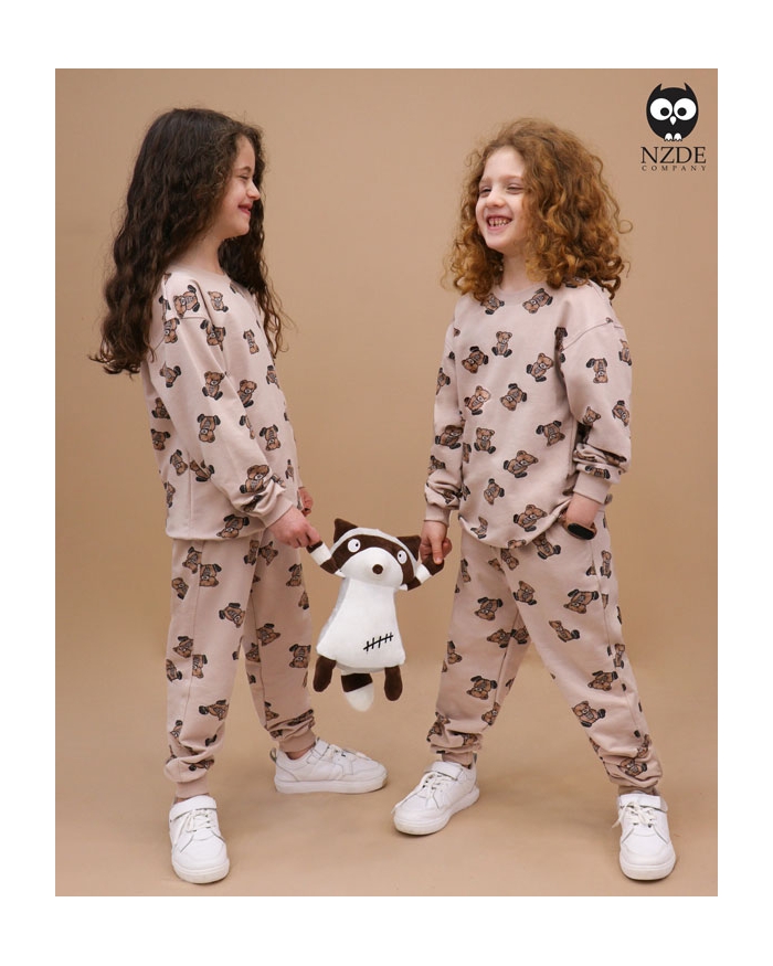 بلوز شلوار چاپی خرس قهوه ای NZDE