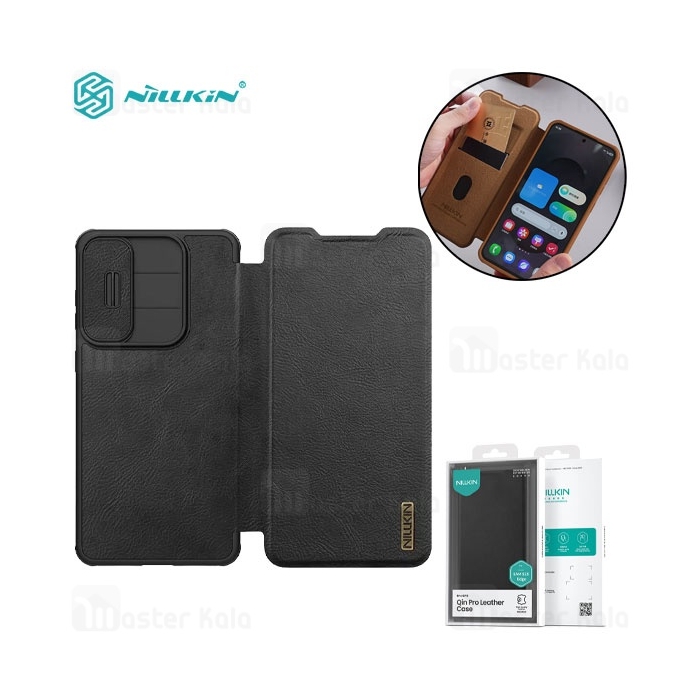 کیف چرمی نیلکین سامسونگ Samsung Galaxy S25 Edge Nillkin Qin Pro Leather Case دارای محافظ دوربین