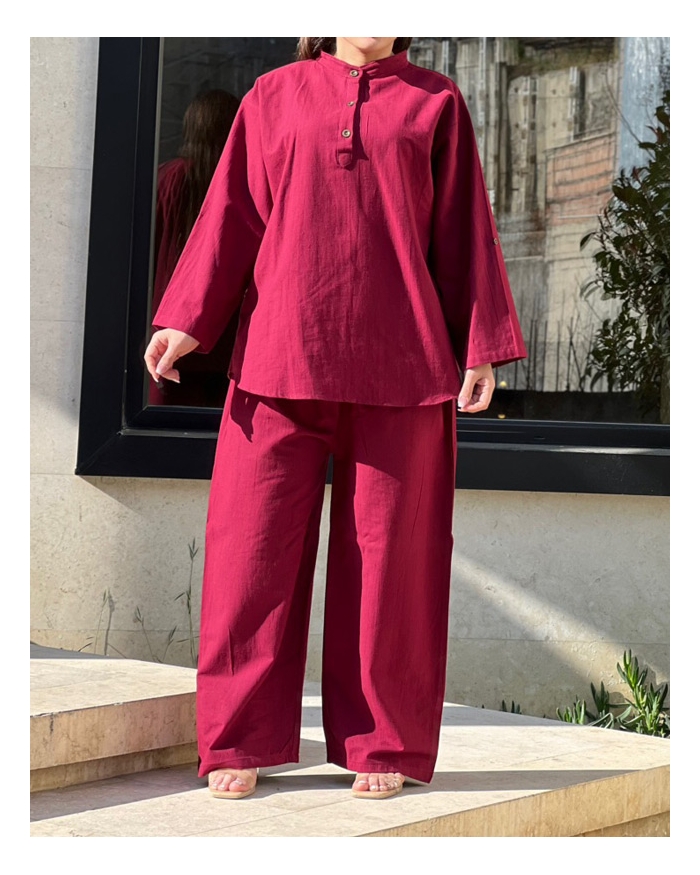  ست بلوز شلوار لینن عسل 2043