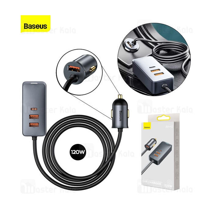 شارژر فندکی بیسوس Baseus Share Together CCBX-120U3 CCBT-B0G Car Charger دارای 4 پورت و توان 120 وات