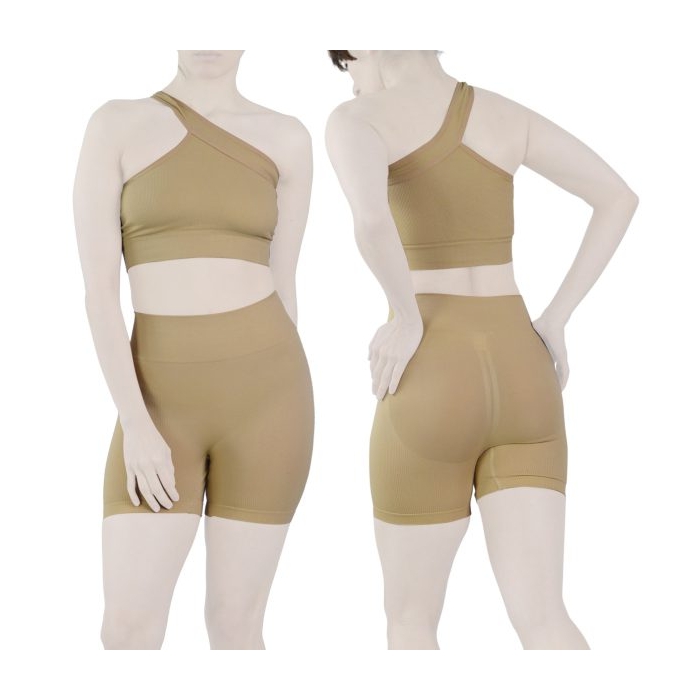 ست نیم تنه و کشاله بند ورزشی زنانه مدل ۲۰۶۱ کرم