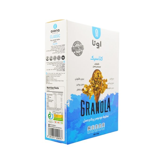 گرانولا کلاسیک اونا طعم جو دوسر و عسل سری K بدون گلوتن ۶۵۰ گرمی