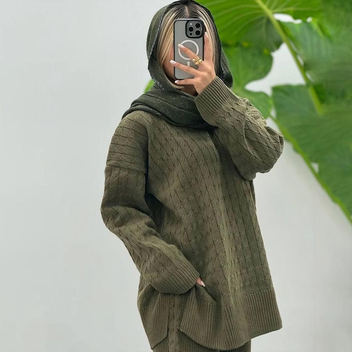 ست بافت بلوز و شلوار زنانه Gloria_Green مدل 3723