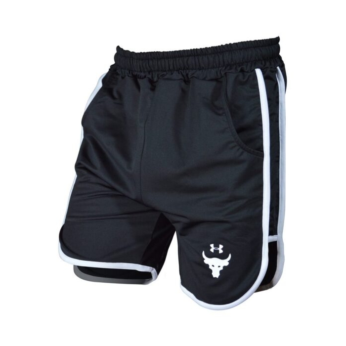 شلوارک ورزشی مردانه آندر آرمور مدل PY-ROCK مشکی خط سفید