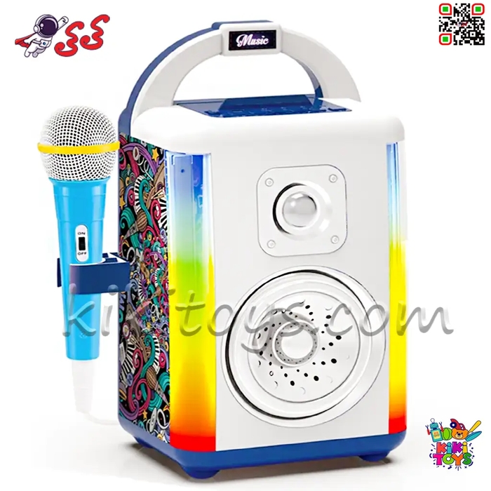 اسپیکر و میکروفون موزیکال کودکانه مدل 6007 | باکس موسیقی بلوتوثی با نورپردازی و ضبط صدا