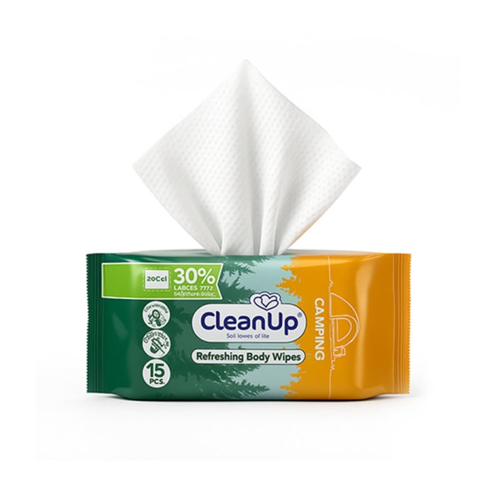 دستمال مرطوب کمپینگ پاک کننده بدن کلین آپ مدل ۴۰۴B0216 بسته ۱۵ عددی