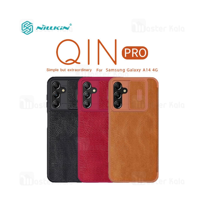 کیف چرمی نیلکین سامسونگ Samsung Galaxy A14 4G / 5G Nillkin Qin Pro Leather Case دارای محافظ دوربین