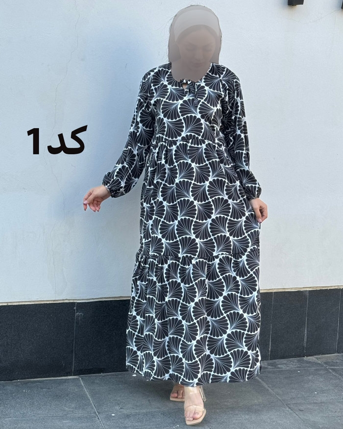  ساحلی فلور سفید مشکی یقه بند دار(تخفیف ویژه) 6088
