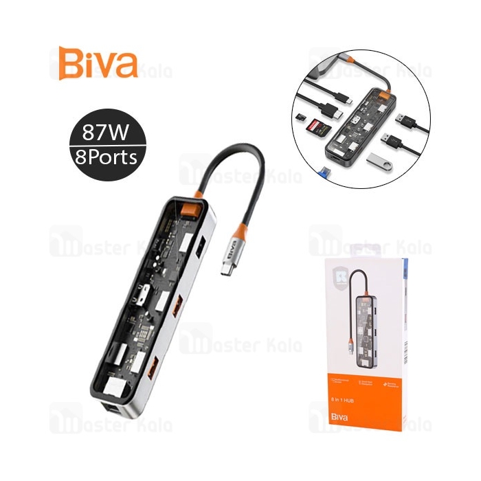 هاب 8 پورت تایپ سی بیوا Biva HUB-03 Type-C 8 in 1 Docking Station
