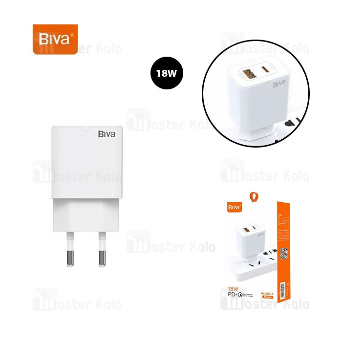 شارژر دیواری بیوا Biva HC-04Q+C توان 18 وات همراه با کابل