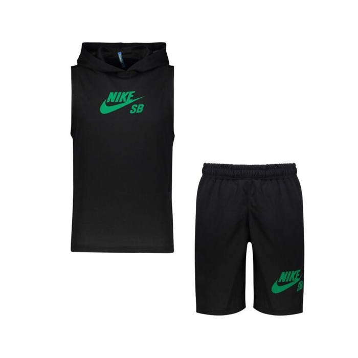 ست ورزشی رکابی کلاهدار و شلوارک نایک مدل RU-SB91210 مشکی