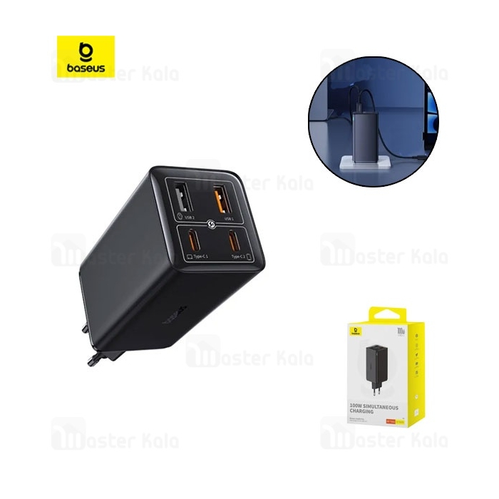 شارژر دیواری فست شارژ بیسوس Baseus GaN6 Pro Fast Charger 2C+2U 100W EU P10162705112-00 توان 100 وات