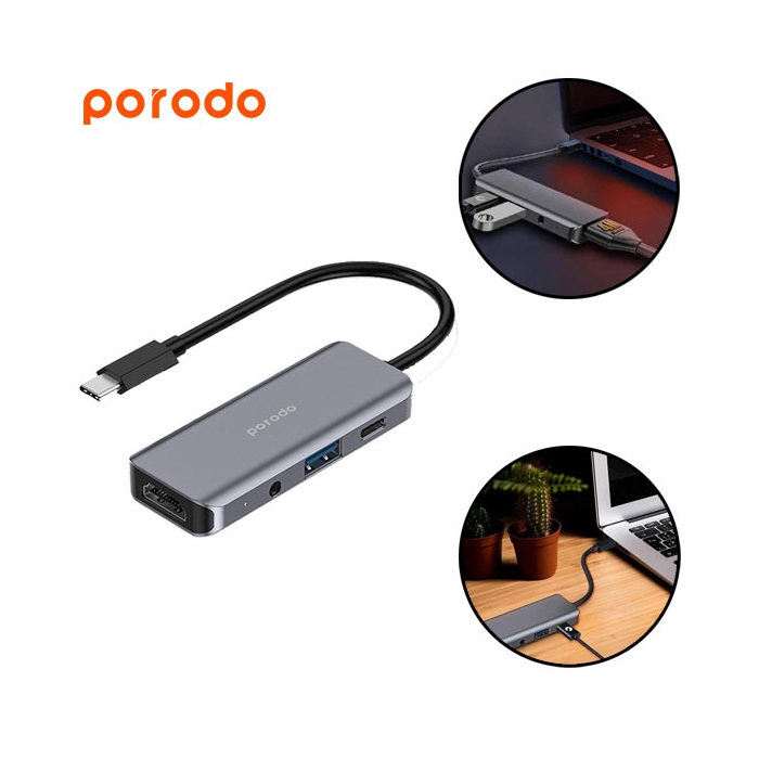 هاب 4 پورت پرودو Porodo 4 in 1 HDMI 4K USB-C Hub PD-41CHB