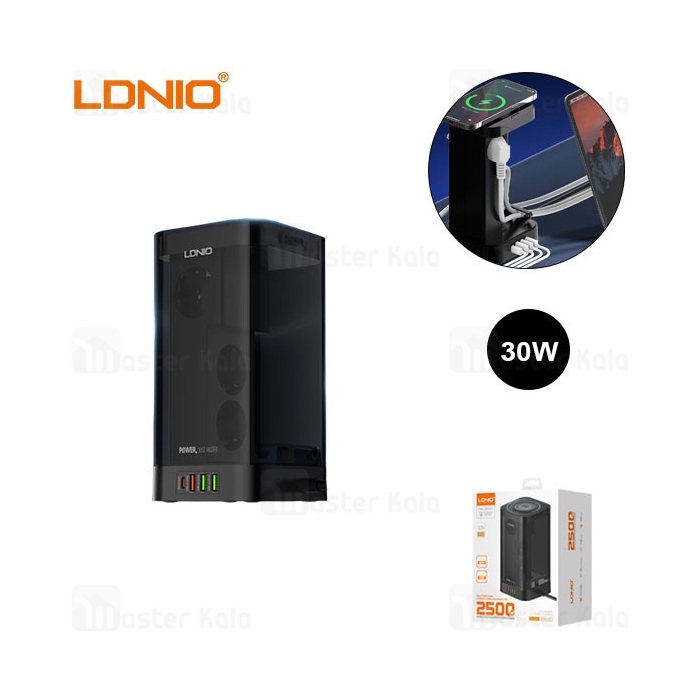 چند راهی برق و شارژر وایرلس تایمردار الدینیو Ldnio SEW4485 دارای 4 پورت