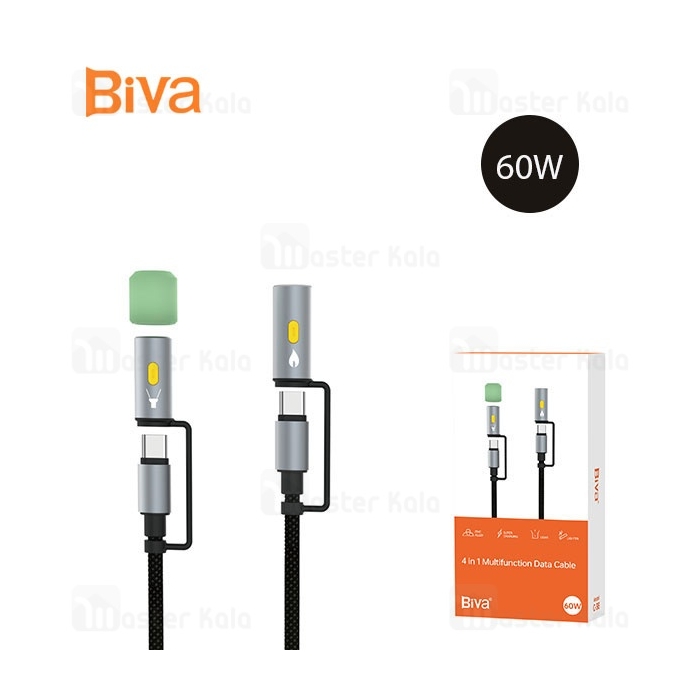 کابل Type-C به Type-C چندکاره بیوا Biva C-38 4 in 1 Multifunction Data Cable طول 1.2 متر توان 60 وات