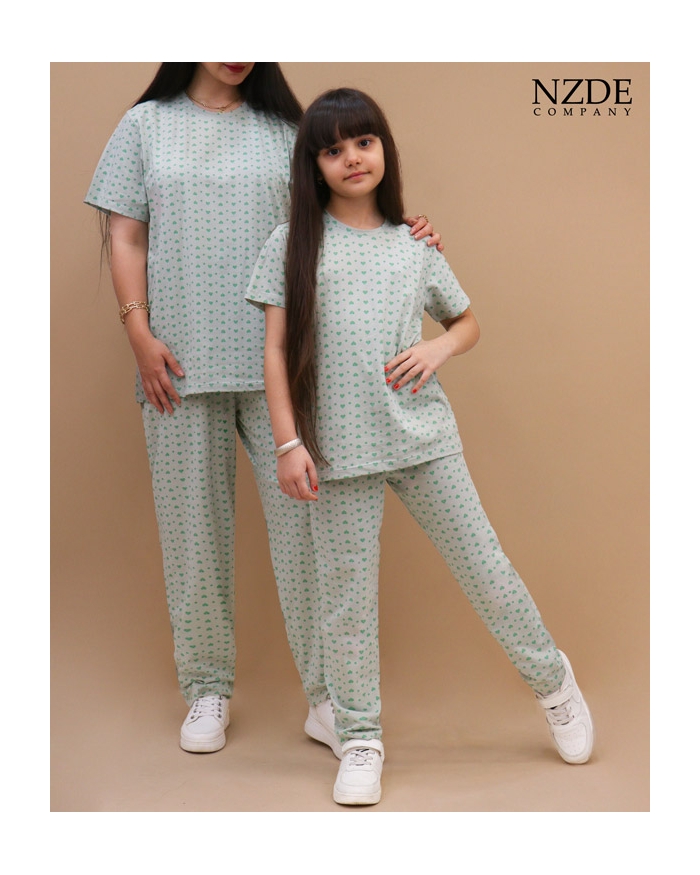 تیشرت شلوار ست خواب مادر دختری قلب و نقطه NZDE