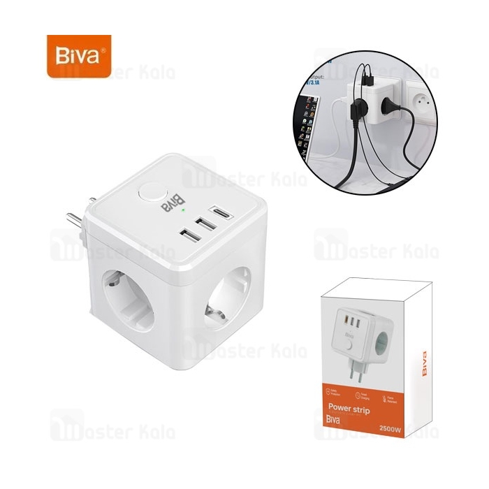 چند راهی برق و شارژر بیوا Biva PS-07 Power Strip دارای 3 پورت