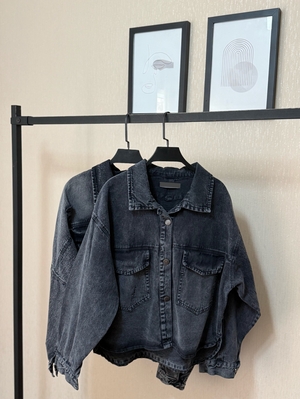 کت جین جیب پاکتی ذغالی پشت بلند