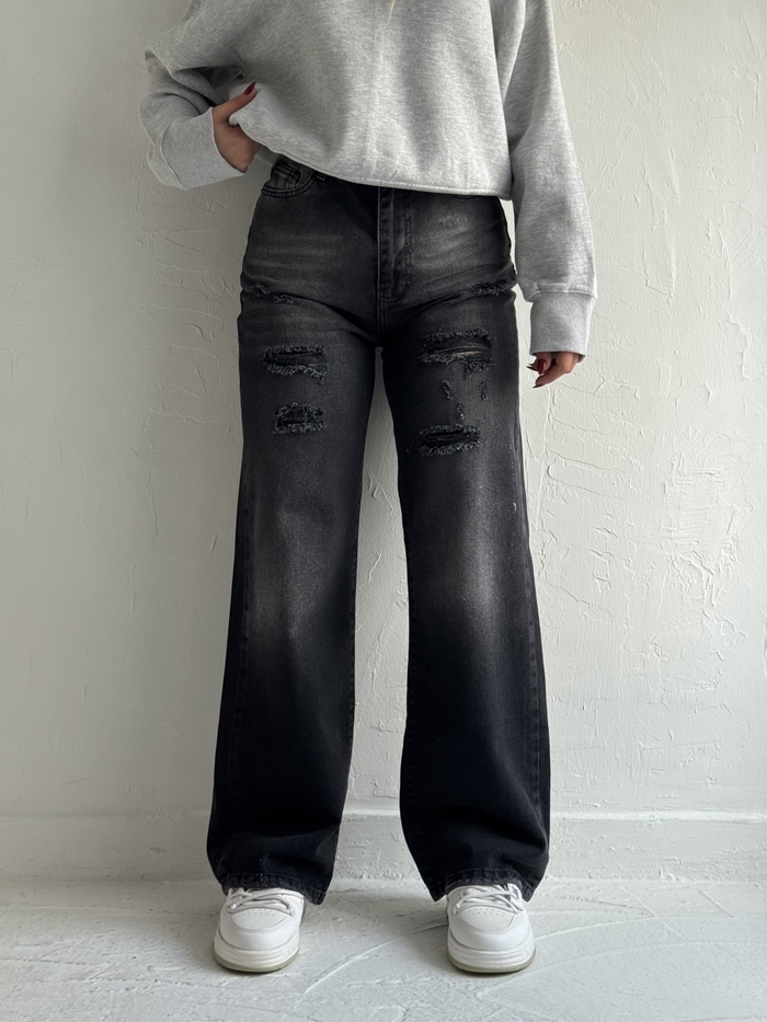 شلوار نیم بگ زغالی a2108