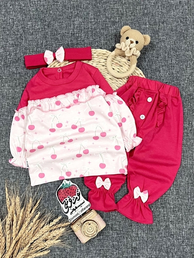 سه تیکه بلوز شلوار هدبند آلبالو کد ۱۰۶۸