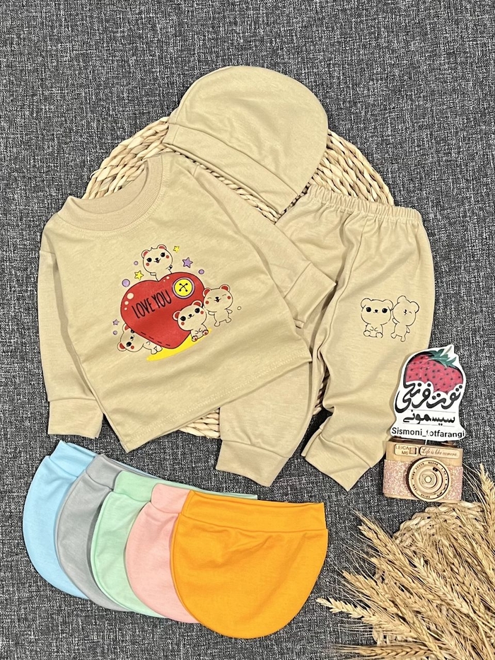 سه تیکه بلوز شلوار خرس و قلب کد ۱۰۸۴