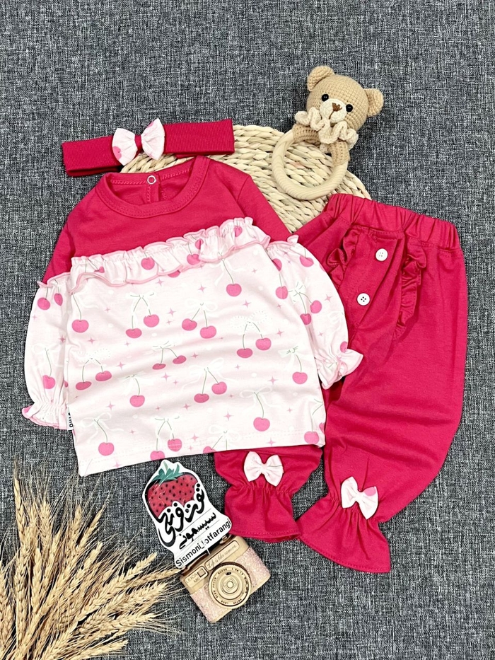 سه تیکه بلوز شلوار هدبند آلبالو کد ۱۰۶۸