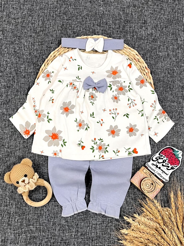 سه تیکه بلوز شلوار هدبند گل کد ۱۰۶۱