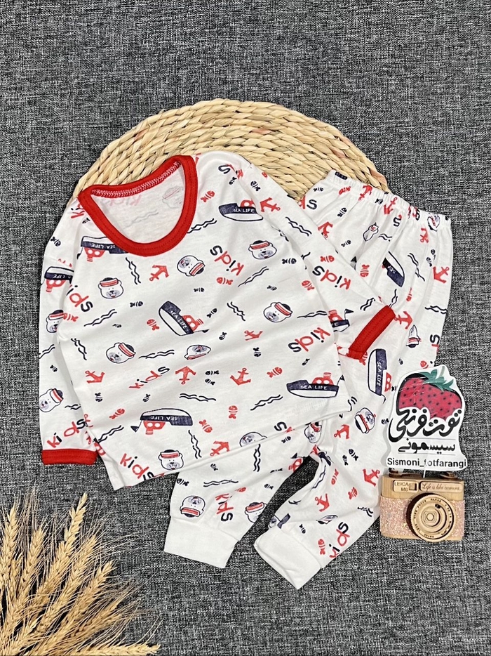 بلوز شلوار حراجی خرس ملوان قرمز کد ۱۱۰۸