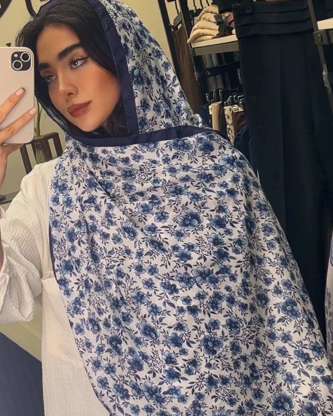 شال نخی چاپی سورمه ای 