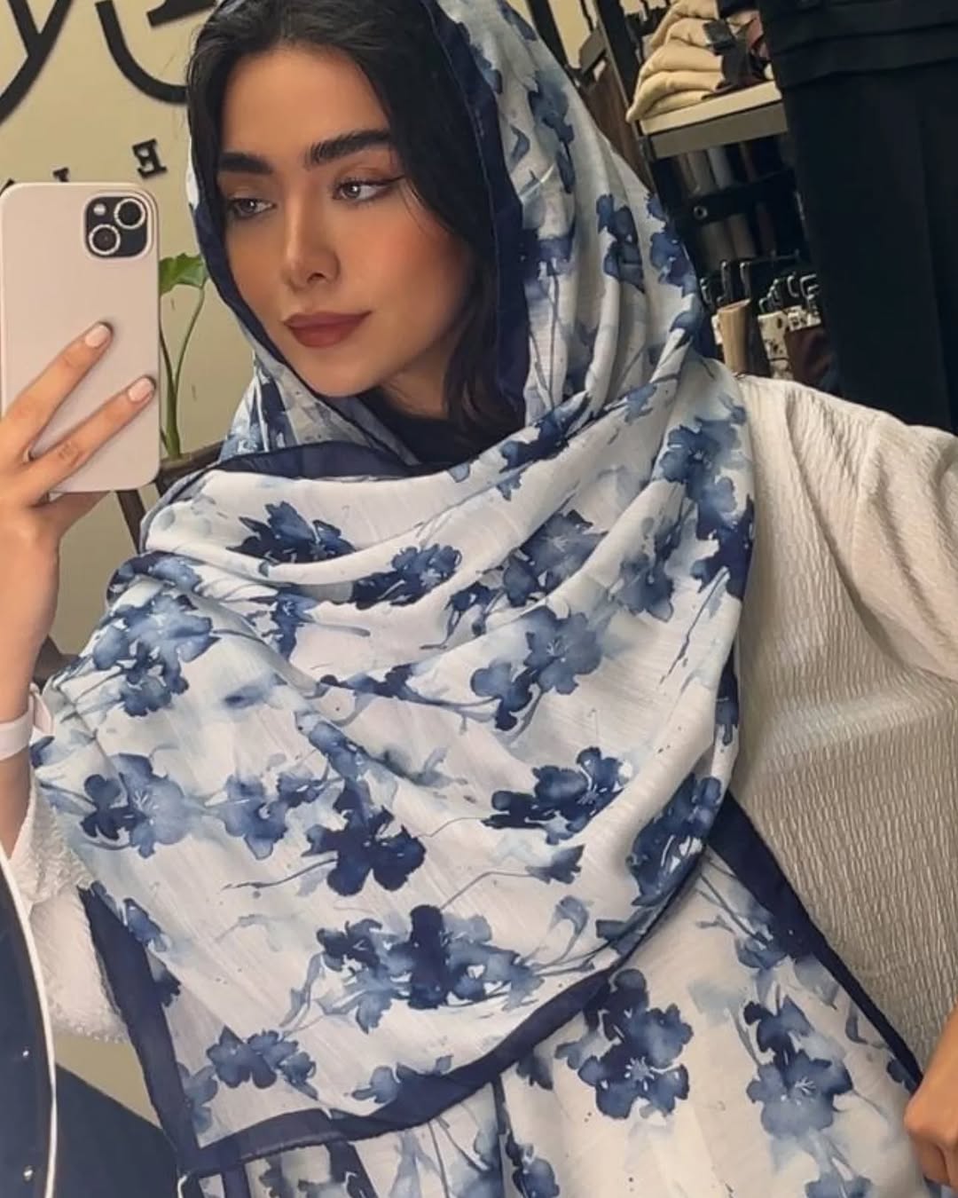 شال نخی چاپی سورمه ای 