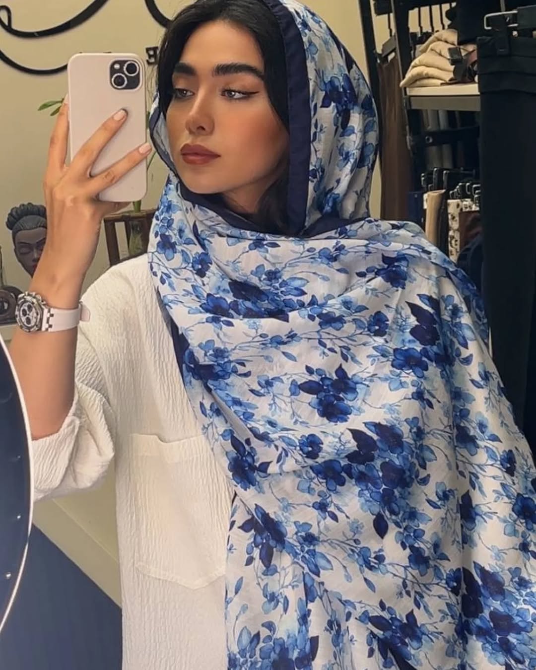 شال نخی چاپی سورمه ای 