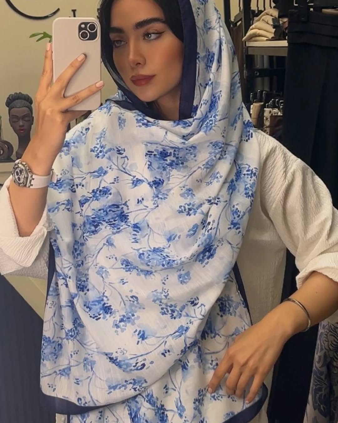شال نخی چاپی سورمه ای 