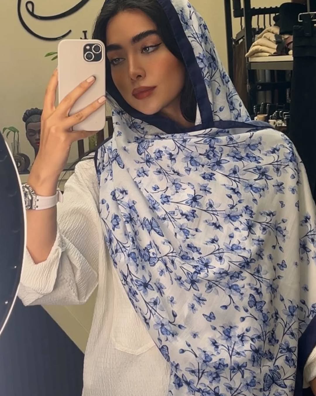 شال نخی چاپی سورمه ای 