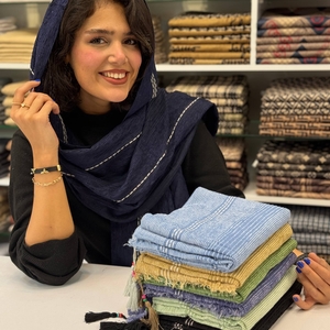 شال مخمل پاییزه سه خط منگوله رنگی