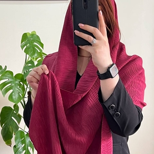 شال نخی پلیسه جناقی تک رنگ سماقی