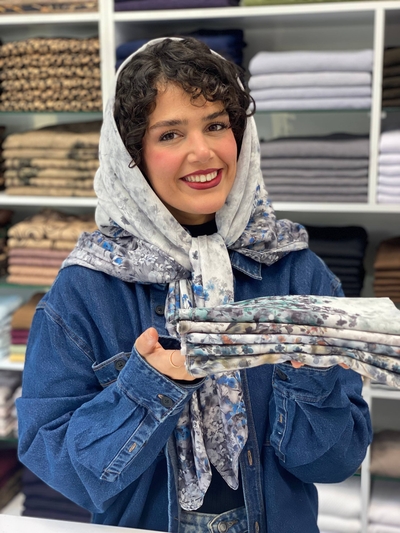 روسری نخی چاپی دور دوخت