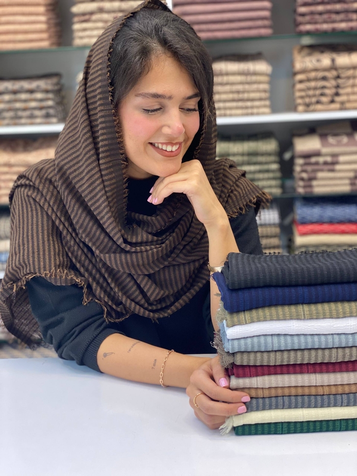 شال نخی پاییزه خطی چهار ریش