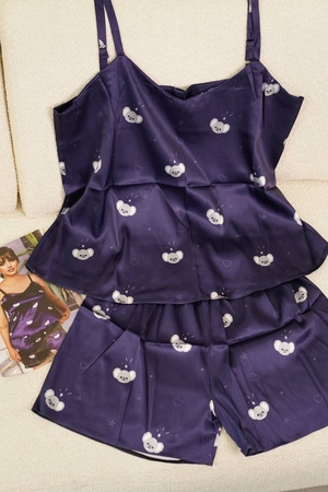 ست تاپ شورتک ساتن طرح کوالا کد1035