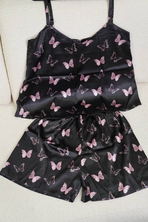 ست تاپ شورتک ساتن طرح شاپرک کد1038