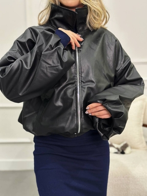 کاپشن چرم آستین پف کد 1001