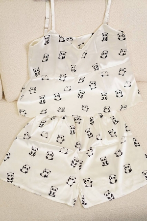 ست تاپ شورتک ساتن طرح پاندا کد1037