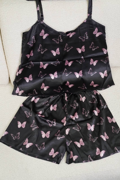 ست تاپ شورتک ساتن طرح شاپرک کد1038