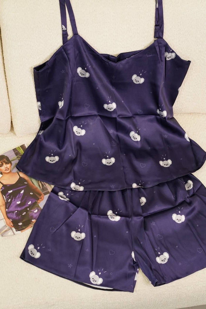 ست تاپ شورتک ساتن طرح کوالا کد1035