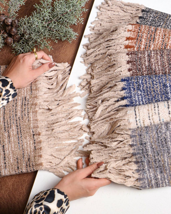 شال موهر خطی ریش فتیله‌ای وارداتی کد۲۸۷